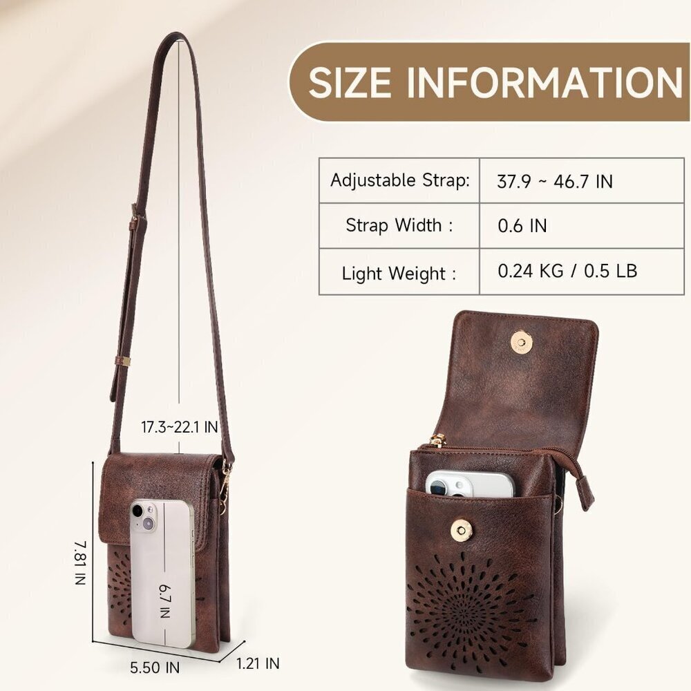 Small Leather Crossbody Bag Women Phone Wallet Purse with Adjustable Strap - Picture 4 of 6